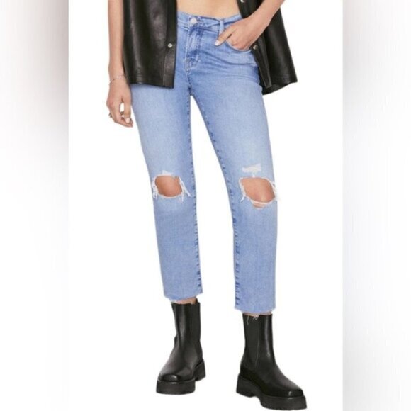 Frame Denim Le Garcon Crop Boyfriend Straight Denim Jeans - Cebu Rips - US 31